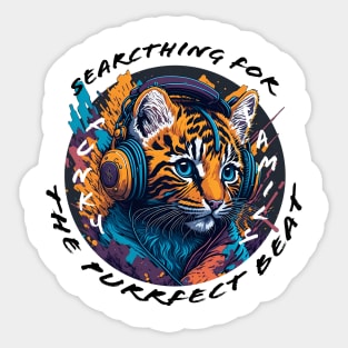 Cute Cub Wearing Headphones - black font Sticker